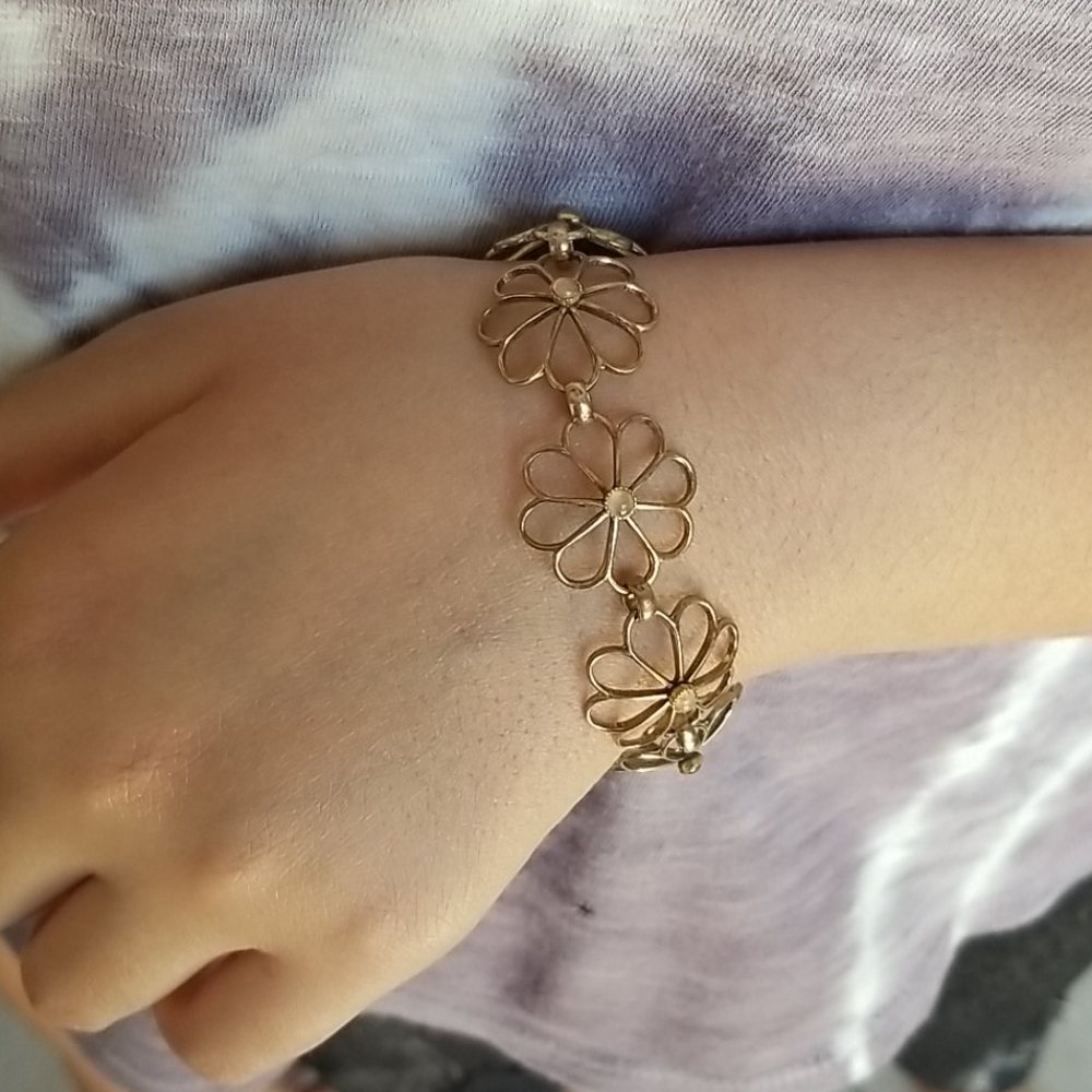 Vintage Marjorie Baer Antique Gold Flower Bracelet